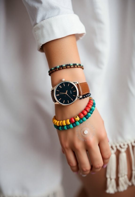 bohemian leather beaded watch