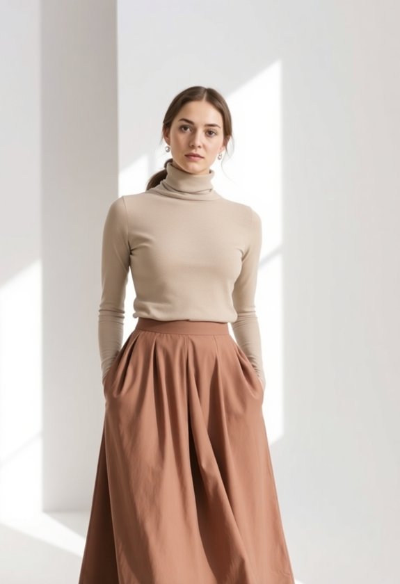 chic turtleneck skirt outfit