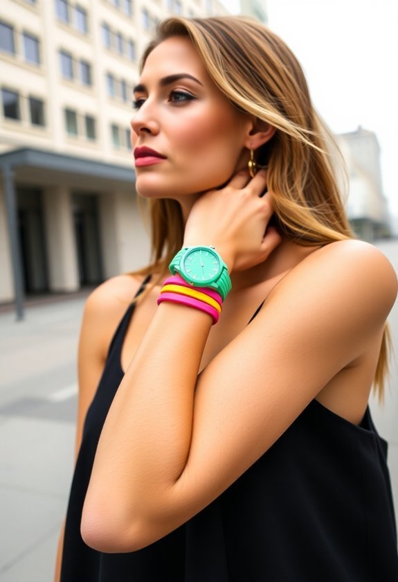 7 Best Jewelry and Watch Pairing Ideas 5 colorful sporty accessory stack