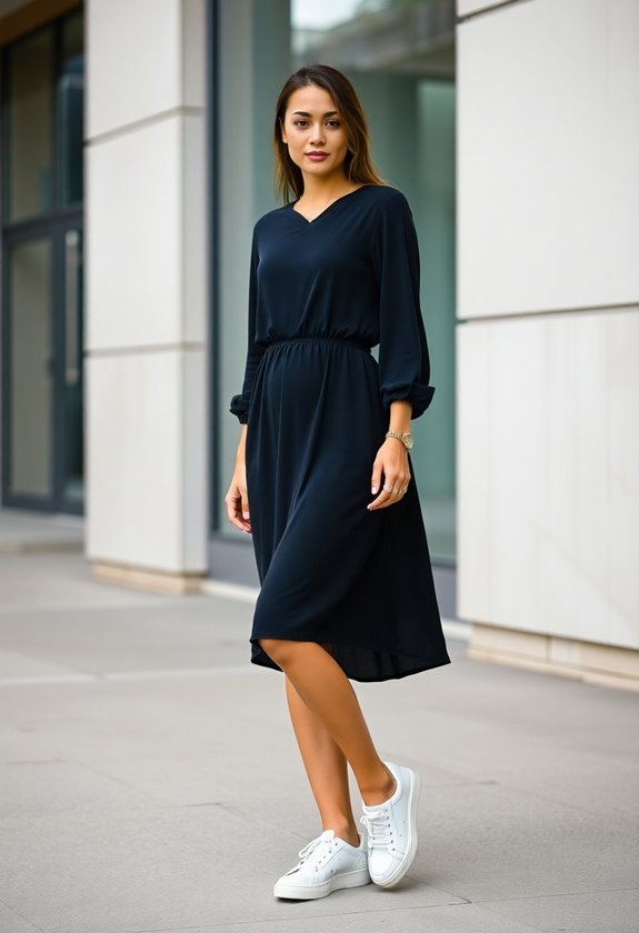 fashionable dress and sneakers