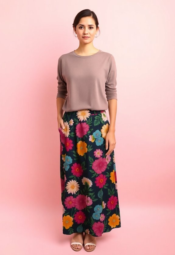 floral skirt with crew neck