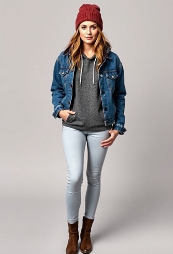 hoodie beneath denim jacket